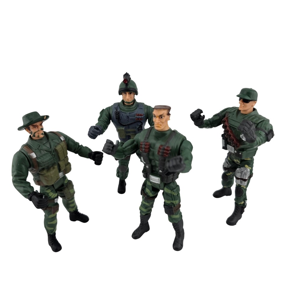 Chap Mei Military Action Figure Lot 4pc Army Men Green Camo EXCELLENT Retro Gift